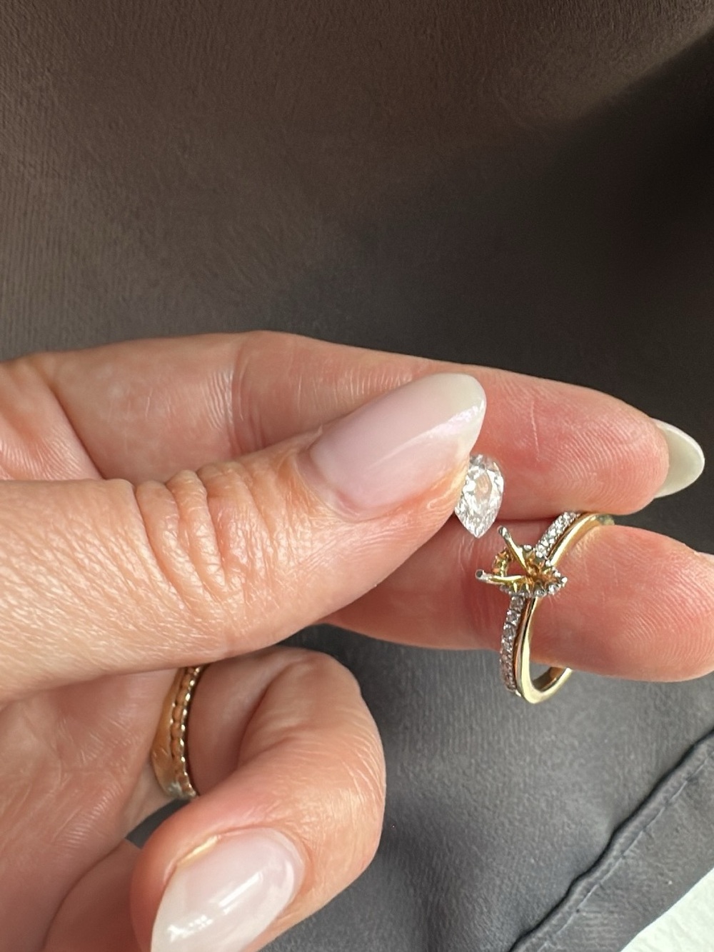 Pear lab diamond & 14k gold hidden halo setting
